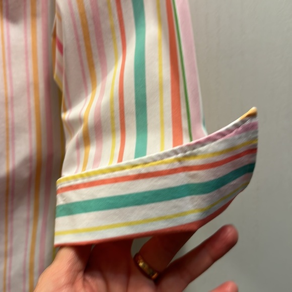 Land’s End Striped Button Down Shirt Size 6 with three quarter sleeves. - Picture 5 of 6